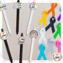Epakh 24 Pcs Cancer Awareness Ballpoint Pens Colorful Ribbon White and Black Retractable Gel Pen Black Ink Cancer Awareness Items for Public Events Supplies