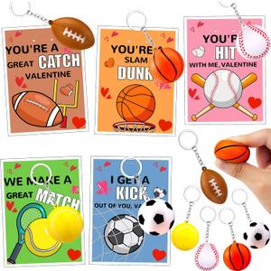 30 Pack Kids Valentines Day Cards with Sport Stress Ball Keychain Valentines Day Gifts for Kids School Valentines for Kid Classroom Gift Exchange Classroom Prizes Valentine Party Favors for Boys Girl