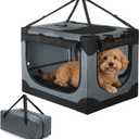 24 inch Small Dog Crate - for Small Dogs, Portable Travel Pet Crate with 4 Mesh Doors, Foldable Car Kennel for Puppy with Handle for Indoor and Outdoor, Gray