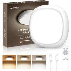 Rechargeable Shower Light for Inside Shower, 12000mAh Motion Sensor Wireless Ceiling Light with Remote No Wiring, Battery Operated Closet Lights Cordless LED Overhead Lighting for Pantry Bathroom,White, 1 Pack