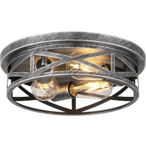 3-Light Cage Ceiling Light Fixtures, Farmhouse Close to Ceiling Lights, 13 Inch Black and Silver Metal Flush Mount Ceiling Lights for Bedroom, Living Room, Porch Kitchen Entrance