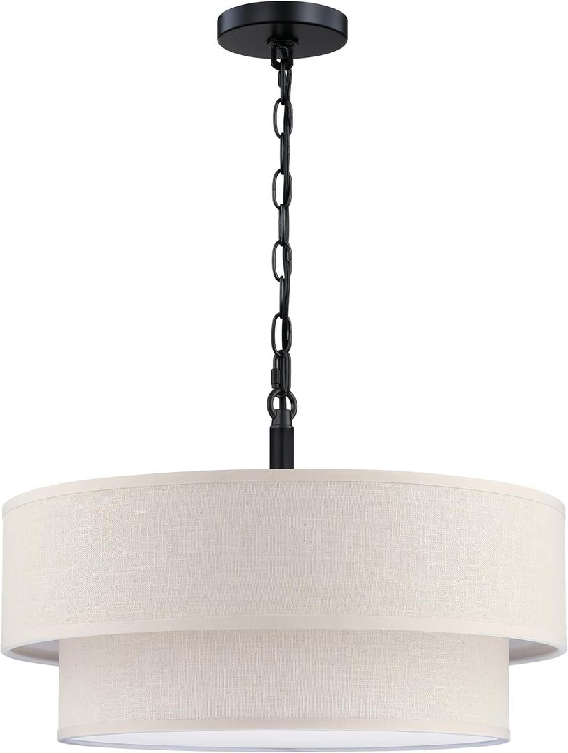 24" Linen Drum Fabric Modern Country Farmhouse Pendant Light