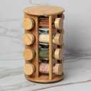 Kitchen Affections Revolving Round Bamboo Spice Rack Organizer Countertop, Spinning Herb Spice Storage Rack with 16 Jars