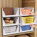 5 Pack Closet Organizers Storage Box, Closet Storage Stackable Storage Bins, Plastic Drawer Basket for Wardrobe Cupboard Kitchen Bathroom Office, White