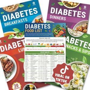 HAMIEW 5 Pack Diabetes Food List and Meal Planner Stop Guessing What to Eat, Diabetic Cookbooks with 80+ Recipes for Prediabetes Type 1 & 2, Glycemic Index (GI) Guide, A1C Chart, Serving Size