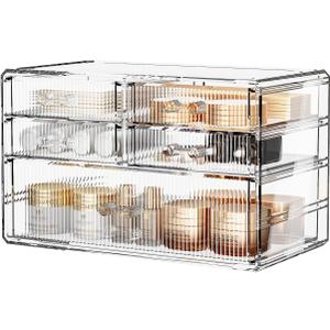 ZHIAI Stackable Storage Drawers, Acrylic Bathroom Counter Organizer Clear Makeup Organizers for Vanity, Kitchen Cabinets, Bathroom, Undersink, Home Organization and Storage (5 Drawers, Pattern C) (1 Base, 4 Drawers))