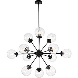 Warehouse of Tiffany HM108/12MB Masakee 12-Light Sputnik Metal Clear Glass Globe Shades Matte Black Chandelier