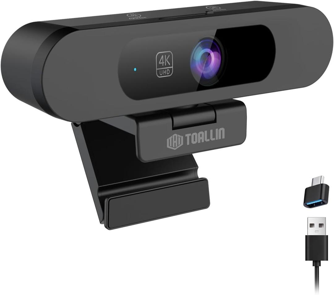 TOALLIN 4K Webcam with WDR/HDR, AI Framing & Tracking, Pic-in-Pic, Built-in Dual Mics, 5X Adjustable Digital Zoom, Image Mirroring, 92 FOV Webcam for Video Conferencing, Streaming, Video Calls