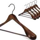 TOPIA HANGER Set of 6 Beautiful Coat Suit Jacket Wood Wooden Hangers, Premium Retro Finish with Extra-Wide Shoulder- 360 Black Hooks & Anti-Slip Bar CT02A
