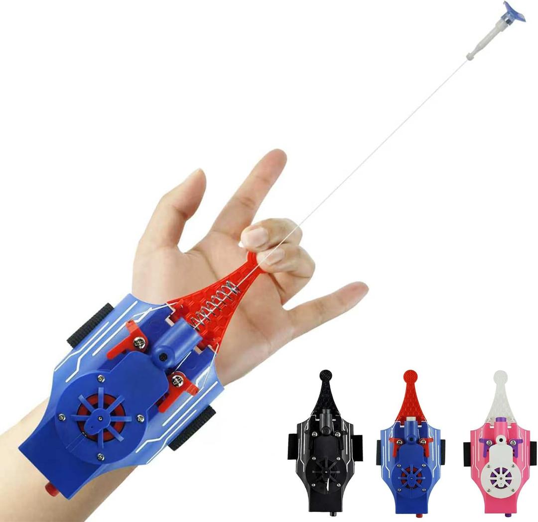 3 Colors Spider Web Shooter with Gloves, USB Charging Web Launcher with 8ft Range Instant Retract Sticky Webs and Suction Cups, Can Grab Small Objects (Blue)
