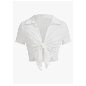 Milumia Women Tie Front Crop Tops Sexy Deep V Neck Y2k Going Out Rave Shirts, Size S