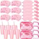 30 Pcs Pink Spa Party Favors for Women Sleepover Party Supplies 6 Pink Bow Hairbands 6 Eye Masks 6 Hair Clips 6 Clear Cosmetic Bags 6 Glitter Cups for Spa Birthday Bachelorette Slumber Gifts