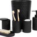 zccz 6 Piece Bathroom Accessories Set, Toothbrush Holder, Toothbrush Cup, Soap Dispenser,Bathroom Vanity Tray, Qtip Holder, Trash Can - Black