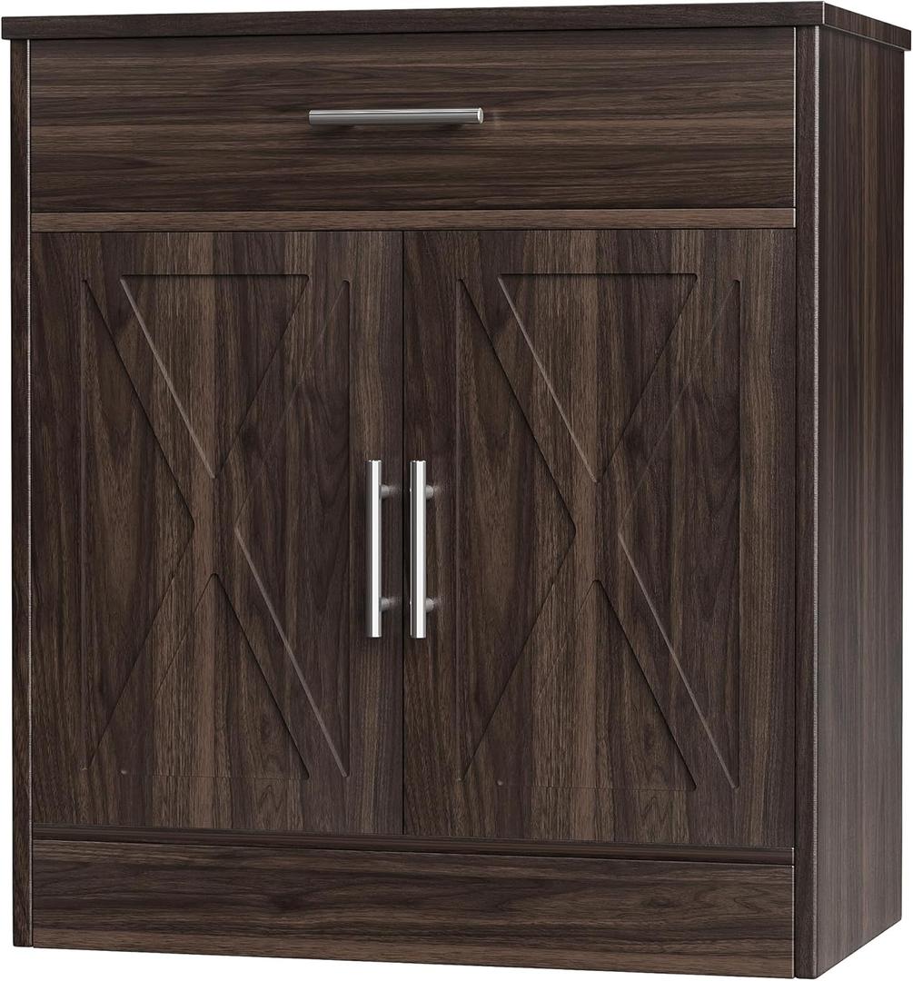 Shintenchi Farmhouse Storage Cabinets with Doors and Shelves,Kitchen Barn Door Storage Cabinet with Drawers,Coffee Bar Cabinet Buffest Sideboard for Dining Living Room,Bathroom,Entryway,Dark Brown (28.3"L)