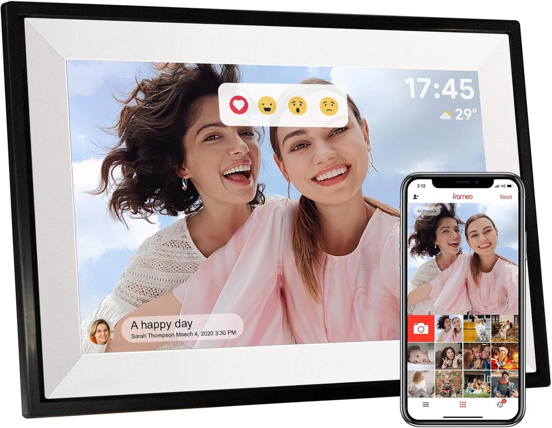 10.1 Inch WiFi Digital Picture Frame Frameo, Photo Frame Electronic HD IPS Touch Screen 1280x800 32GB, Wall Mountable Smart Cloud Slideshow, Send Photos from Your Phone Anywhere, Valentine's Day Gifts (Black)