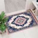 Oriental Area Rug Pink Blue Washable 3x5 Rugs for Living Room Bedroom Traditional Beige Non-Slip Soft Floor Large Carpet for Office Entryway Bathroom