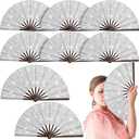 Wenqik 9 Pcs Large Glitter Rave Fan Decoration Foldable Bamboo Folding Hand Foldable Chinese Kung Fu Fan for Christmas Gifts Dance Club Festival Party Stage Performance Decoration(Silver), 12.2 inches
