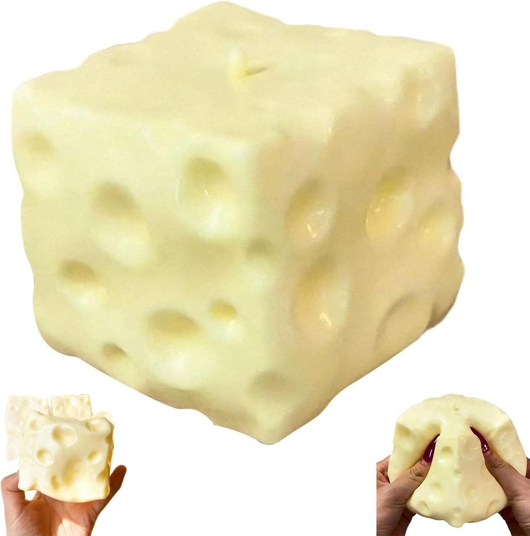 Giant Cheese Squishy Big Slow Rising Sensory Fidget Toy, Jumbo Squeeze Cheese Cube for Stress Relief, Soft Hand Squeeze Toys, Portable Calming Gift for Adults Office Desk