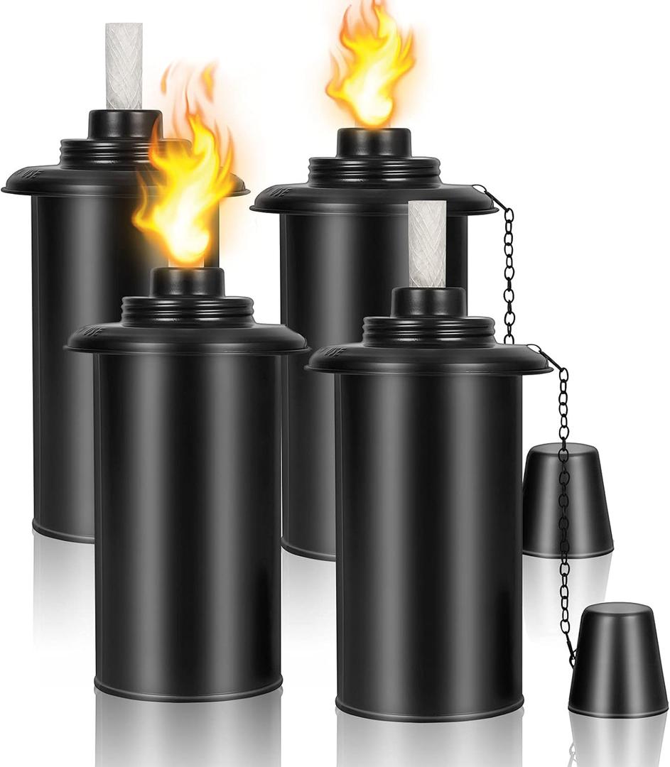 16 oz Torch Replacement Canister (4 Pack) - Outdoor Citronella Fuel Refill for Bamboo Torches with Wicks & Covers, Long-Lasting, Perfect for Patio, Luau Party, Garden Decor