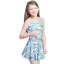 Girls Cute Swimsuit 2 Piece Ruffle Tankini Bathing Suit Kids Beach Bikini Summer 4-10Years Blue