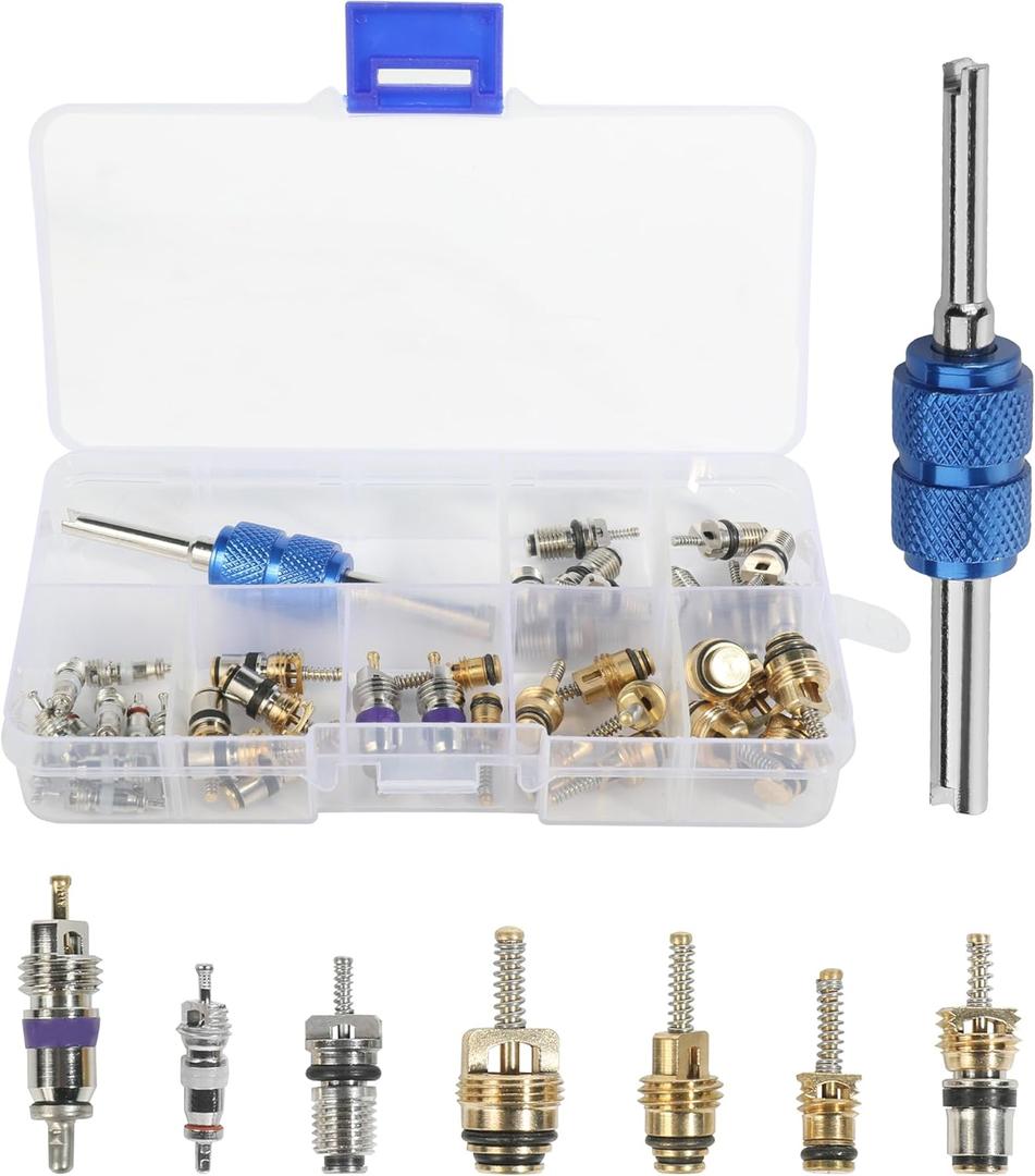 4 x 40PCS AC Valve Core Kit,AC Valve Kit,Car Accessories Car Air Conditioner Valve Core, A/C R12 R134a Refrigeration Tire Valve Stem Cores with Remover Tool Assortment Kit for Most Cars