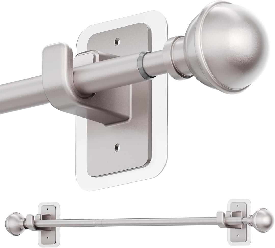 ENJOYBASICS No Drill Curtain Rods for Window 28 to 47 Inches, 5/8 Inch Diameter Renter Friendly Drapery Rod with Adhesive Brackets without Drilling, Adjustable from 27 to 52 Inches, Nickel