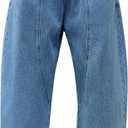 Cicy Bell Womens Wide Leg Cropped Jeans Baggy Boyfriend Smocked Mid Rise Harem Denim Pants (14, Blue)