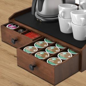 Wooden Coffee Pod Holder & Organizer - Coffee Station Organizer for Counter, Coffee Pods and Tea Organizer Holder Compatible with Keurig Pod & K-Cup | 30 Pod Capacity (Large)