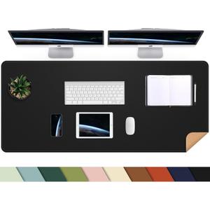 AFIING Leather Desk pad Protector, Large Non-Slip Office Desk Mat with Natural Cork & PU Leather, Waterproof Writing Mouse Pad for Office and Home (55in*17in,Black)