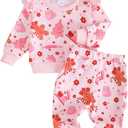 Mioglrie Toddler Baby Girl Clothes Fall Winter Sweatsuit Newborn Sweatshirt Sweat Pant Sets Outfits Infant Girls Clothing (6-12 Months, Pink Christmas)