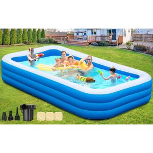 Large Inflatable Pool with Pump, 130" x 72" x 22" Blow Up Pools for Adults and Childrens, Full-Sized Family Swimming Pool, Summer Water Party, Outdoor, Garden Backyard