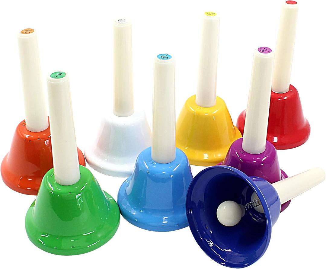 Murtenze 8Pcs Diatonic Colorful Metal Handbells Set, 8 Note Musical Bells for Holiday Birthday Gift Music Teaching(13.5cm x 7.5cm) (Large)