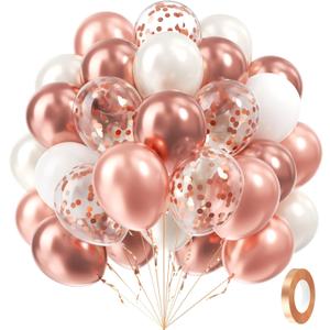 60pcs Rose Gold Balloons 12inch with Pearl White Rose Gold Confetti Balloons for Engagement Bridal Shower Wedding Birthday Party Decorations