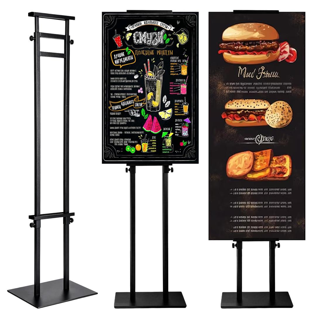 VRFRSX 2Pcs Heavy Duty Poster Stand, Adjustable Sign Holder Height Up to 80 inch, Double-Sided Display Stand for Board & Foam, Metal Sign Stand with Base for Wedding Restaurant Business, Black