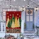 3 x Merry Christmas Garden Flag, Christmas Trees Yard Flag 12x18 Double Sided Red Outdoor Decorations, Winter Trees Holiday Decor Welcome Burlap Garden Flag Rustic Outdoor Farmhouse Xmas for Porch Yard