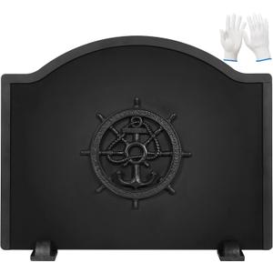 1More Firebacks for Fireplace - Iron Fire Place Back Plates with Feet, 20in Fireplace Heat Reflect, Fireplace Wall Protection.Fireback Decorative Wheel Design