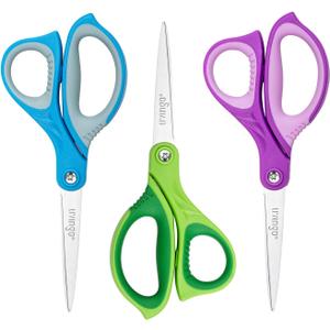 LIVINGO Scissors for School - Sharp Pointed Tip All Purpose Scissors Students Teachers Crafts Middle High School College Office Home, Blue, Green, Purple, 3 Pack, 7 Inch