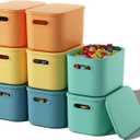 ORGIDOL 8 Pack Colorful Storage Bins with Lids Stackable Storage Container for Organizing, Storage Boxes with Handle for Shelves, Cute Storage Bin for Craft, Snacks, 9.85x6.9x5.7 inch