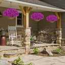 Artificial Fake Hanging Flowers Plants Basket for Outdoors Spring Summer Decor, Faux Silk Bougainvillea in Planter Look Real UV Resistant Faux Flower for Outside Porch Patio Garden Home Decor, Purple