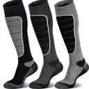 Hylaea Merino Wool Ski Socks, Cold Weather Socks for Snowboarding, Snow, Winter, Thermal Knee-high Warm Socks, Hunting (Large, Black Dark Grey Grey (3 Pairs))