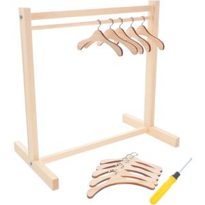 DOITOOL 1 Set Wooden Doll Clothes Rack - Miniature Doll Dress Hangers Dollhouse Accessories for Displaying Princess Dresses Organizing Baby Outfits