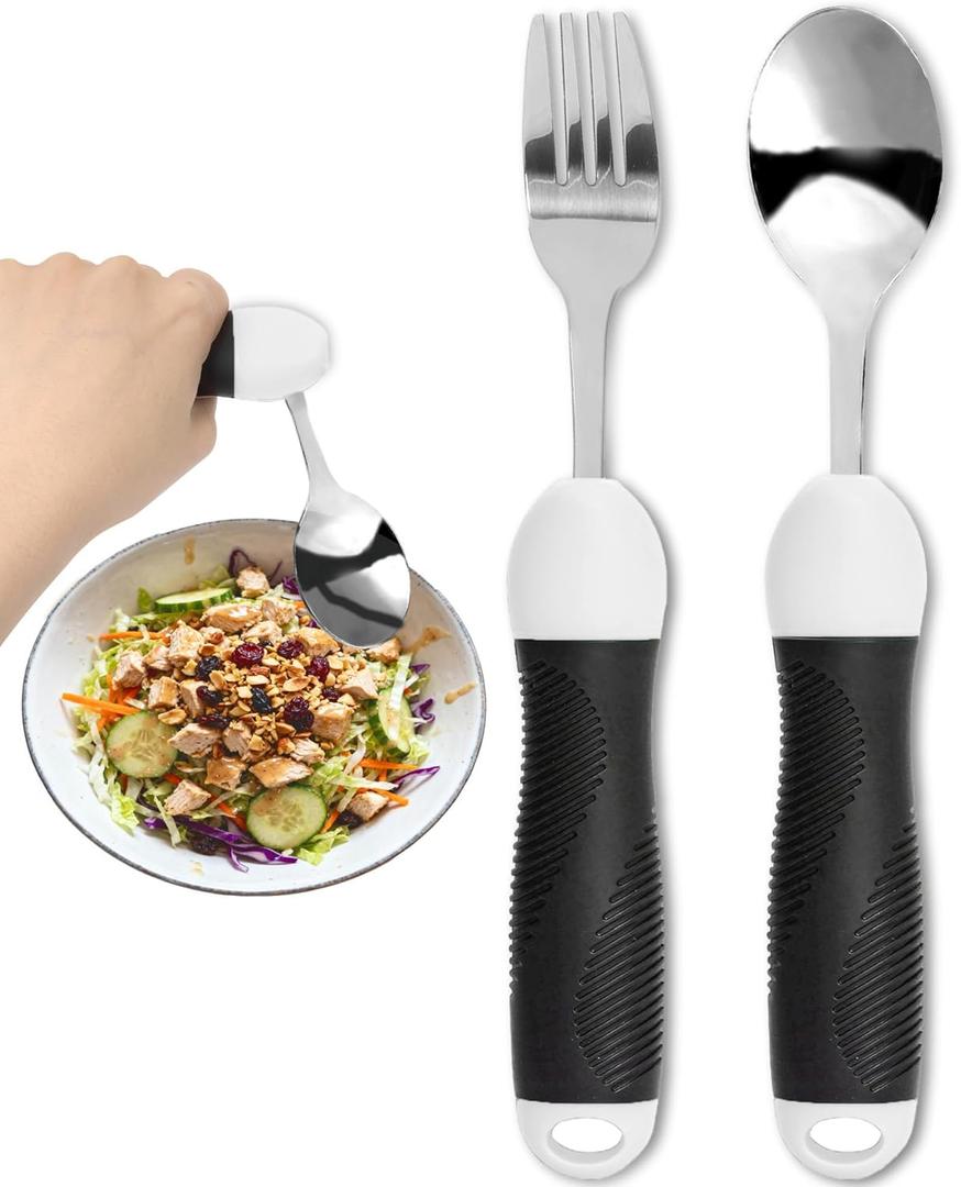 Adapted Utensils, Weighted Silverware for Hand Tremors, Special Spoon & Fork Set, Weak Hand Grip & Handicapped & Parkinsons Aids for Elderly, Arthritis, Useful Gifts for Elderly