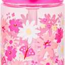 Zak Designs Sage Water Bottle For School or Travel, 16oz Durable Plastic Water Bottle With Straw, Handle, and Leak-Proof, Pop-Up Spout Cover (Flower Power)