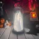 Halloween Decor Light Up Ghost in Dome Cloche Lighted Ghost for Home Mantel Tabletop Party Holiday Table Centerpieces Indoor Decorations