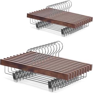 Nature Smile Solid Lotus Wood Deluxe Wooden Pants Hangers Bottom Hanger Jeans Hanger Skirt Hanger with 2Adjustable Clips Anti Rust Hook 20 Pack (Retro)