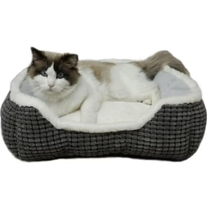 Luxury Square Grey Cat & Dog Bed - Soft Washable Animal Pet Beds with Anti-Slip & Water-Resistant Bottom, Perfect for Indoor Small Dogs & Cats, Kittens & Puppies