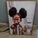 Framed Funny Black Girl Bathroom Canvas Wall art Stank Face Kids Poster Print Artwork African American Painting Picture Wall Decor for Restroom Bathroom Toilet Home Decoration 16x24in