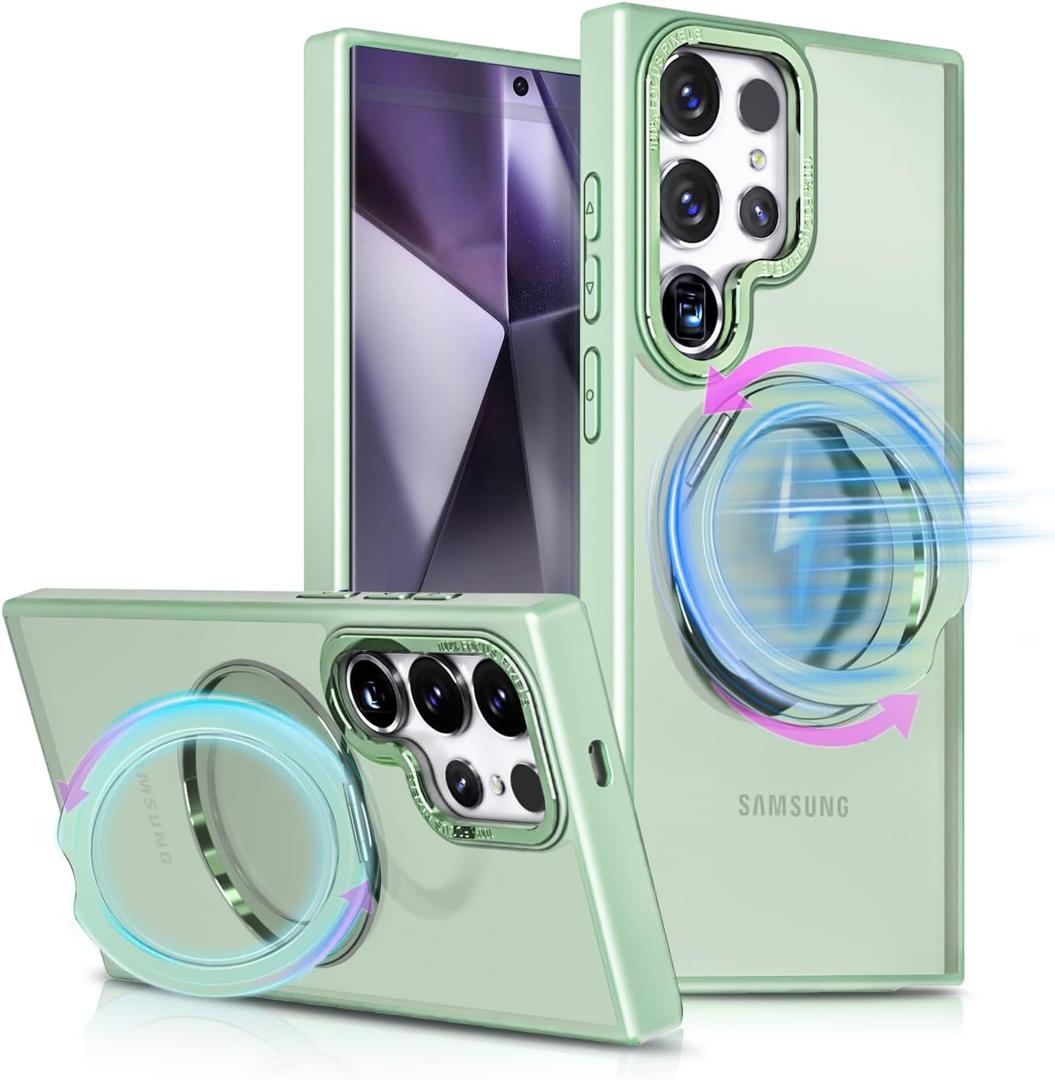 for Samsung Galaxy S24 Ultra Case, [Compatible with Magsafe][Built in Stand & Rotating Ring Holder] MIL-Grade Dual Layer Shockproof, Full Protective Case for Galaxy S24 Ultra-Mint Green