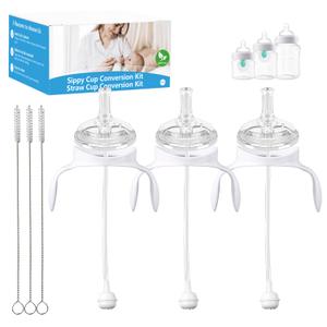 Straw Cup Conversion Kit for Philips Avent Anti-Colic Baby Bottles,Toddler Transition Kit with 3 Soft Straw Nipple,3Pack Bottle Handles,3 Pack Weighted Straw,3 Pack Cleaning Brush (Model 2)