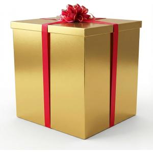 Giant Gift Box 28x28x28in JUMBO Extra Large Gold Cardboard Decorative Box with Lid, Gold Gift Box for Birthday Surprise, Pregnancy Announcement, Gender Reveal, Valentine's Day, Chinese New Year & Other Celebrations